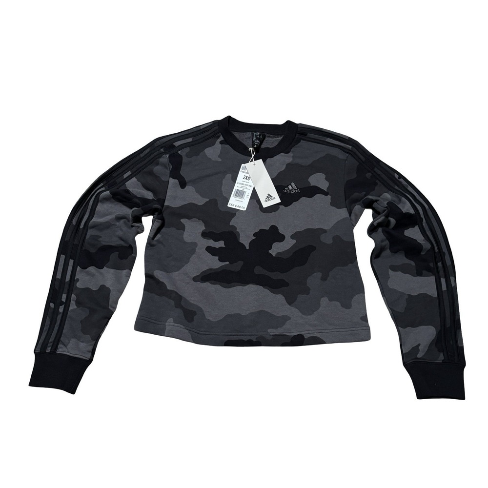 NWT adidas Women's Camo AOP Sweatshirt Cropped Size 2XS 18x 19.5